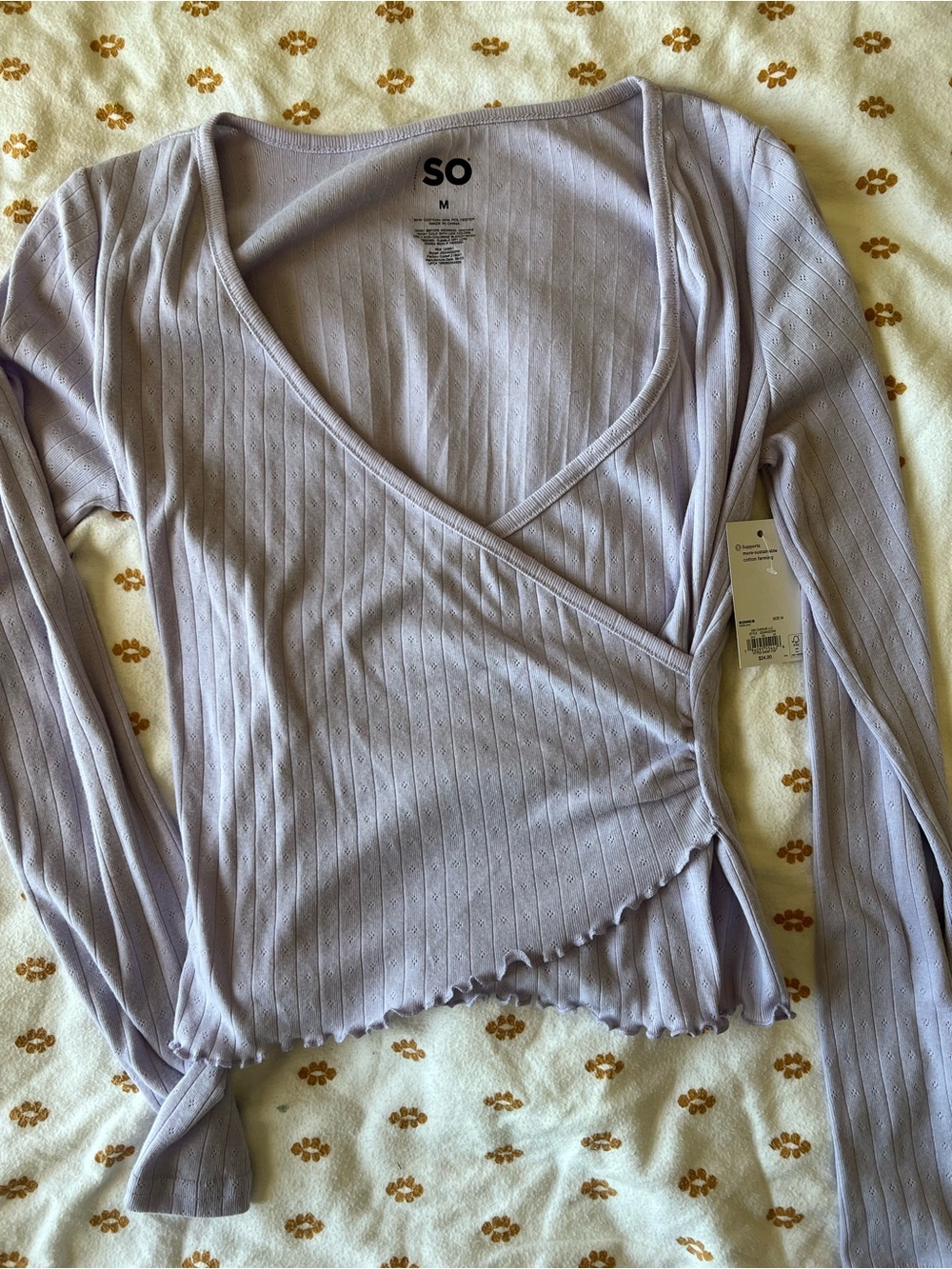 SO Lilac Ribbed Wrap Long Sleeve Top